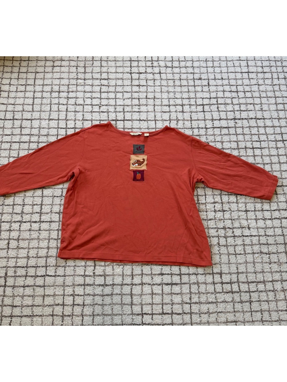 Vintage women’s fall thanksgiving grandma granny core 3/4 sleeve shirt pumpkin L